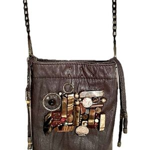 Artisan Handmade Leather Crossbody Bag/cellphone pouch with gemstones